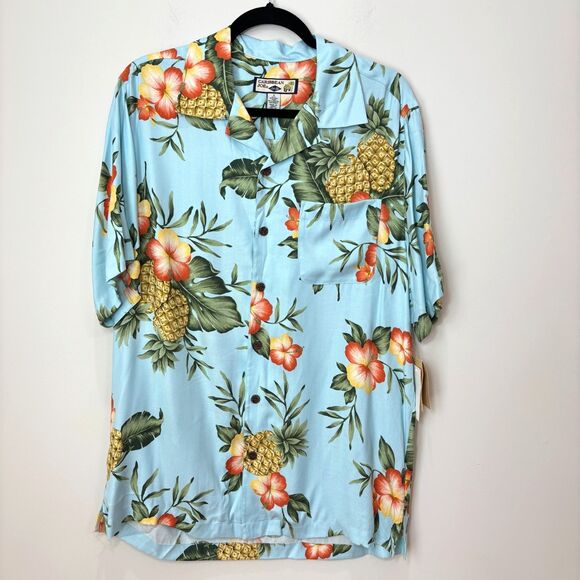 Caribbean Joe NWT Hawaiian Shirt Men S Silk Pineapples Aloha Island Tropical - Picture 1 of 9